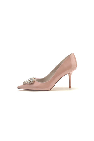 Patent Leather Rhinestone Stiletto Heels - KissProm