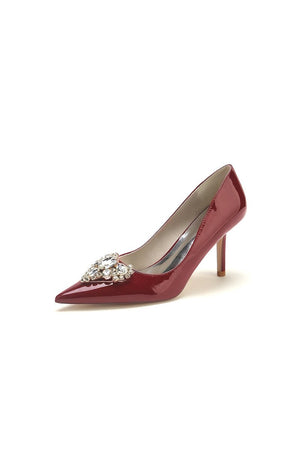 Patent Leather Rhinestone Stiletto Heels - KissProm