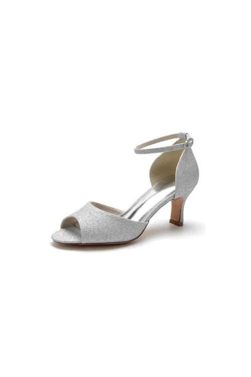 Glitter Crystal Peep Toe Chunky Heels - KissProm