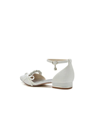 Glitter Pointed Toe Low Heels Wedding Shoes with Bow - KissProm