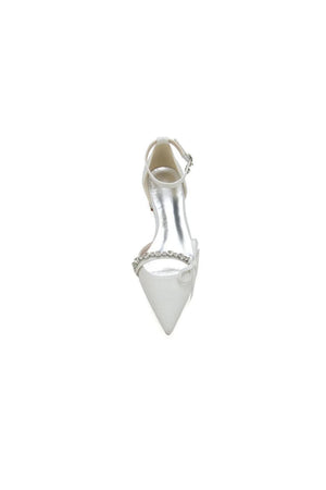 Glitter Pointed Toe Low Heels Wedding Shoes with Bow - KissProm