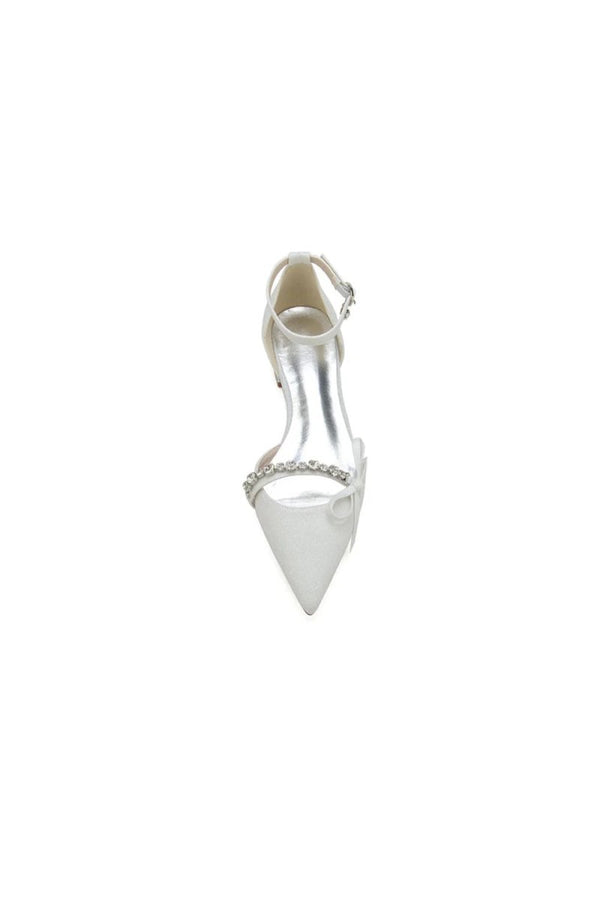 Glitter Pointed Toe Low Heels Wedding Shoes with Bow - KissProm