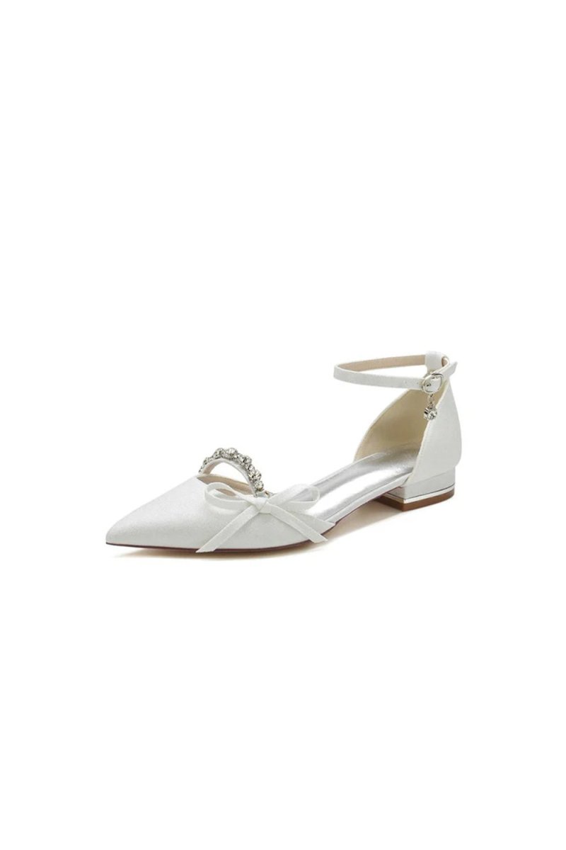 Glitter Pointed Toe Low Heels Wedding Shoes with Bow - KissProm