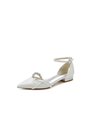 Glitter Pointed Toe Low Heels Wedding Shoes with Bow - KissProm