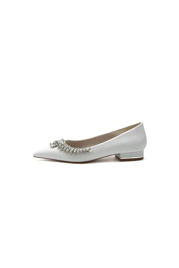 Glitter Pointed Toe Rhinestone Slip - on Low Heels - KissProm