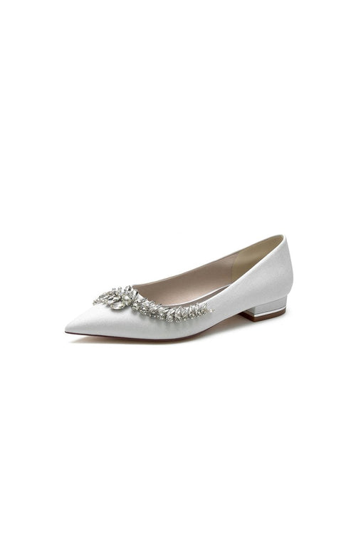 Glitter Pointed Toe Rhinestone Slip - on Low Heels - KissProm