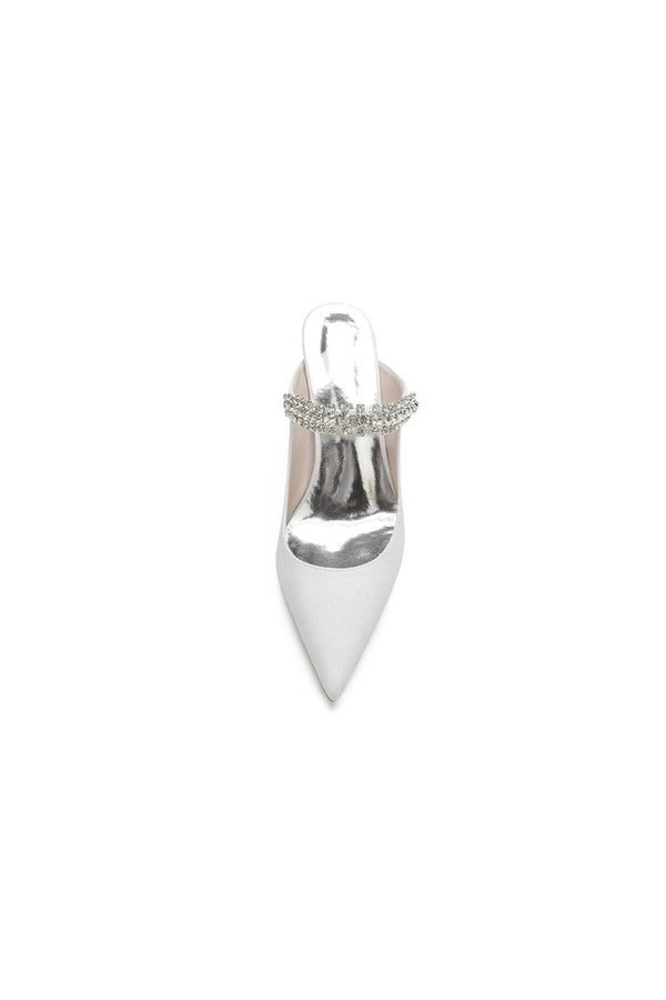 Glitter Pointed Toe Rhinestone Strappy Slip - on Stiletto Heels - KissProm