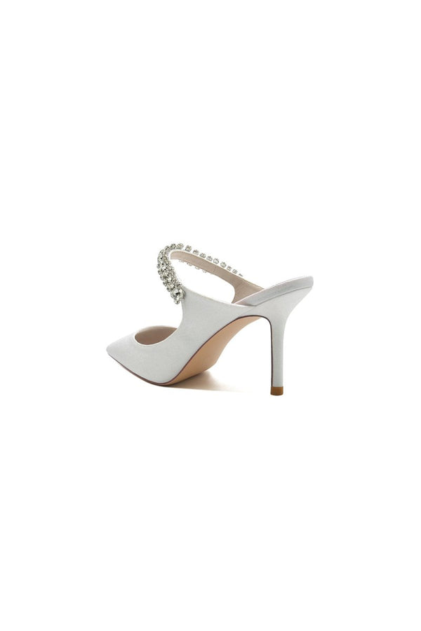 Glitter Pointed Toe Rhinestone Strappy Slip - on Stiletto Heels - KissProm