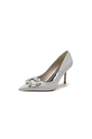 Glitter Pointed Toe Stiletto Heels With Rhinestone - KissProm