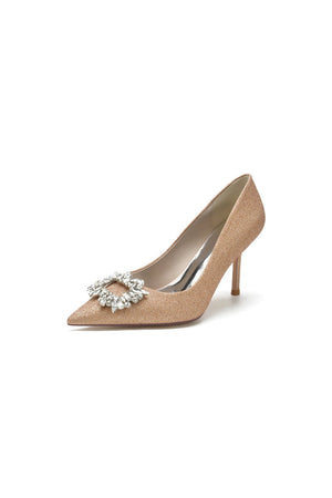 Glitter Pointed Toe Stiletto Heels With Rhinestone - KissProm