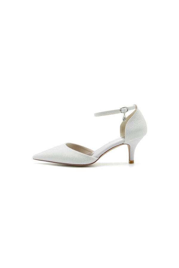 Glitter Pointed Toe Wedding Shoes with Ankle Strap - KissProm