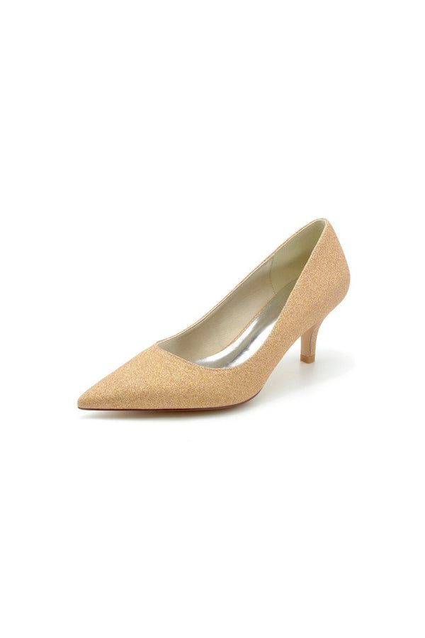 Gold Glitter Crystal Pointed Toe Wedding Shoes - KissProm