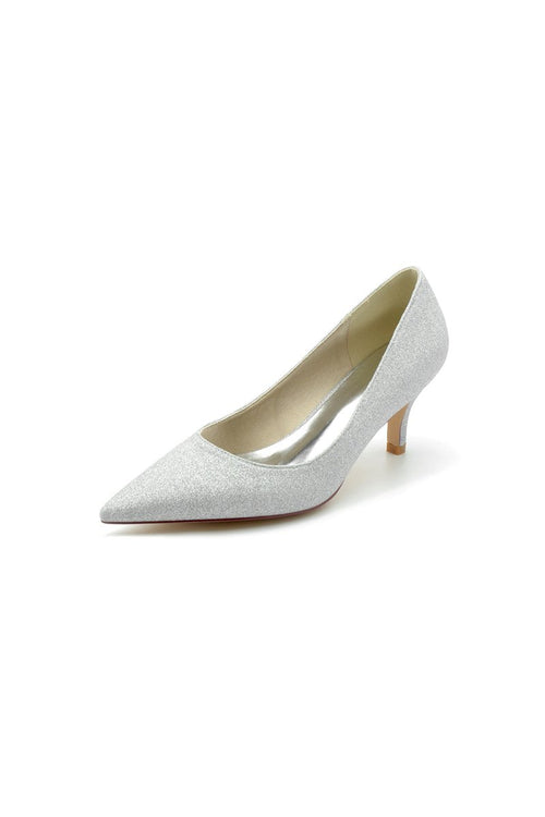 Gold Glitter Crystal Pointed Toe Wedding Shoes - KissProm