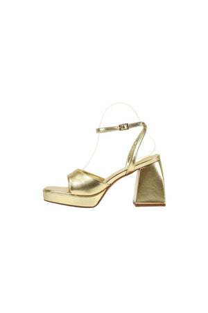 Gold Peep Toe Ankle Strap Chunky Heel Prom Shoes - KissProm