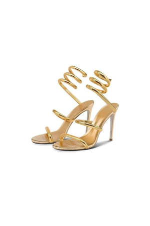 Gold Snake Wrap Open Toe High Heels Sandal - KissProm