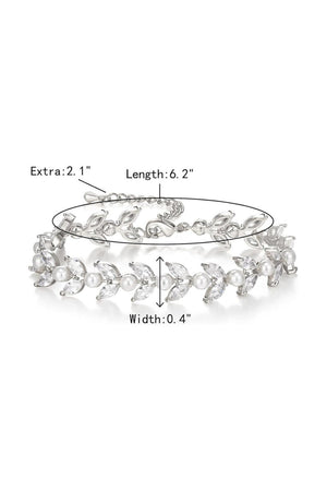 Gold Zirconia Pearl Bracelets with Leaf Filigree
