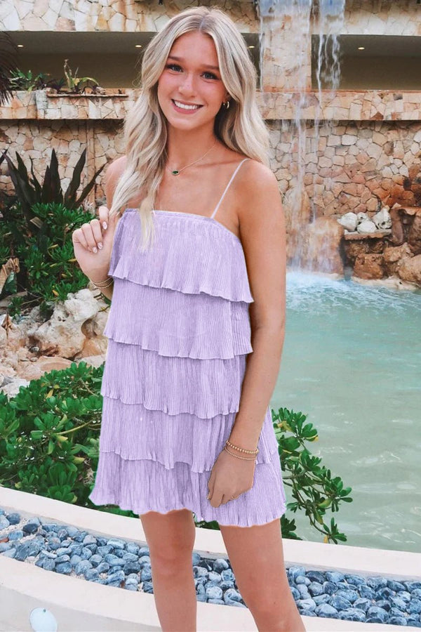 Green Spaghetti Strap Ruffle Tiered Pleated Party Dress – Homecoming Dresses by KissProm | Available at KissProm