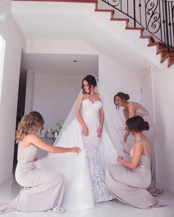 Simple Long Mermaid Tulle Bridesmaid Dresses - KissProm