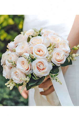 Handmade Silk Rose Peony Cascade Wedding Bouquet Flowers - KissProm
