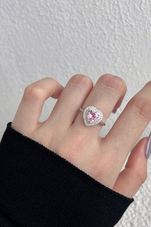 Heart Shape Pink Zircon Sterling Silver Ring - KissProm