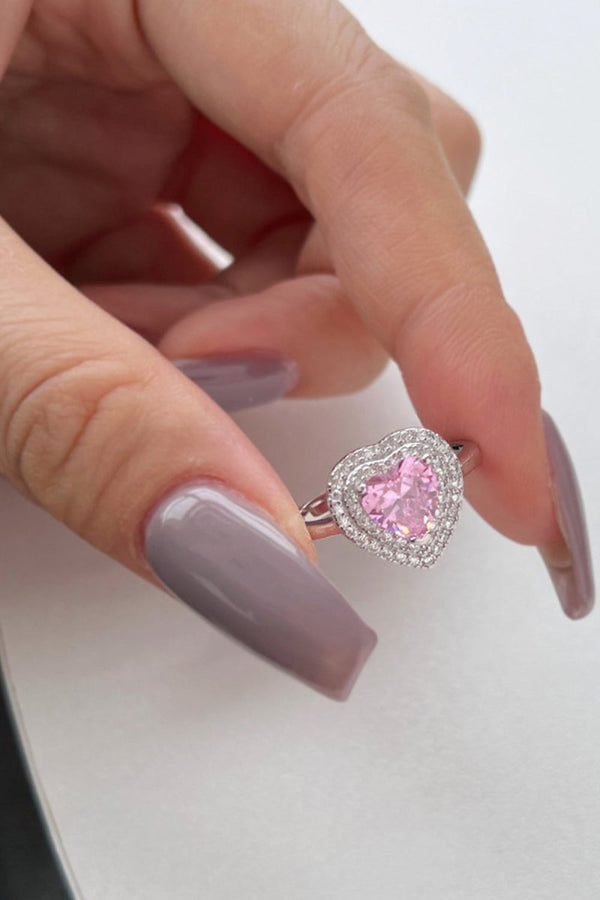 Heart Shape Pink Zircon Sterling Silver Ring - KissProm