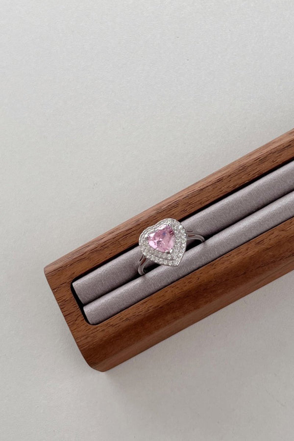 Heart Shape Pink Zircon Sterling Silver Ring - KissProm