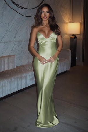 Ivory Sheath Satin Spaghetti Straps Long Prom Dresses – Prom Dresses by KissProm | Available at KissProm
