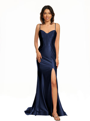 Nancy | Hot Pink Satin Simple Mermaid Prom Dress