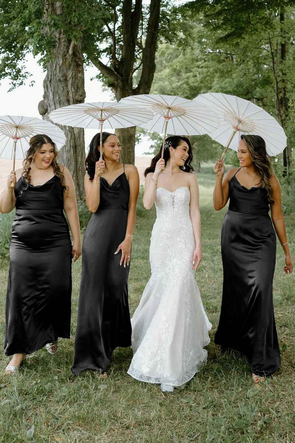 Hunter Green Silk Satin Cowl Neck Bridesmaid Dresses - KissProm