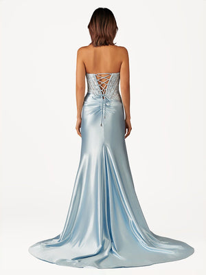 Fuchsia Beaded Strapless Applique Formal Dress with Slit – Prom Dresses by KissProm | Available at KissProm