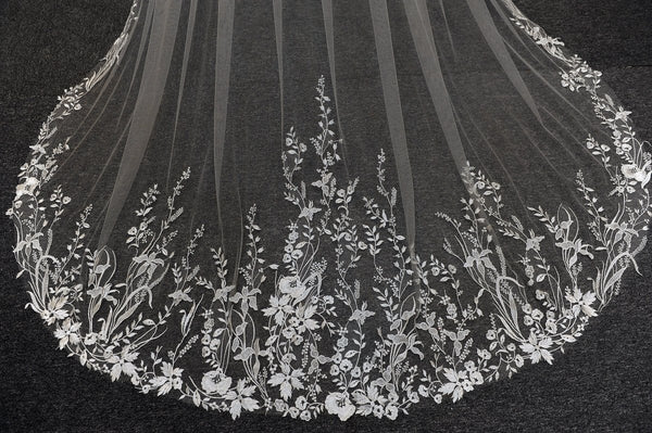 Vintage Flower Lace Veil Cathedral Tulle Bridal veil – Wedding Veils by KissProm | Available at KissProm