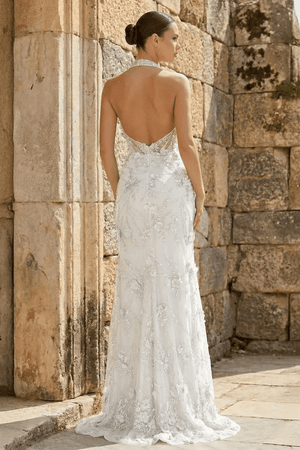 Sage Sheath Halter Sequined Long Prom Dresses With Floral Appliques – Prom Dress by KissProm | Available at KissProm
