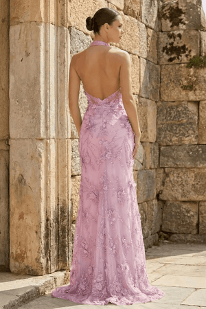 Sage Sheath Halter Sequined Long Prom Dresses With Floral Appliques – Prom Dress by KissProm | Available at KissProm