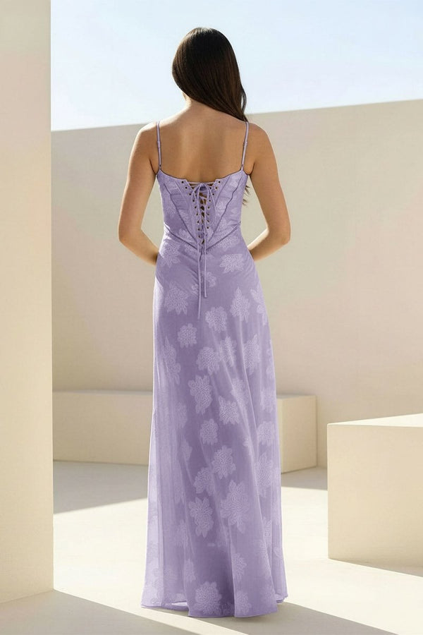 Pink Sheath Satin Floral Spaghetti Straps Long Prom Dresses – Prom Dresses by KissProm | Available at KissProm