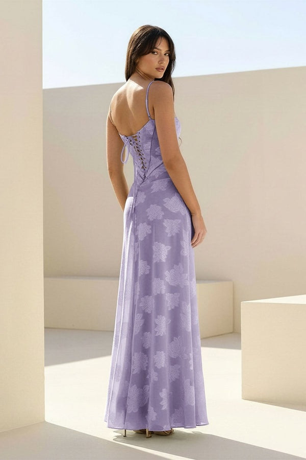 Pink Sheath Satin Floral Spaghetti Straps Long Prom Dresses – Prom Dresses by KissProm | Available at KissProm