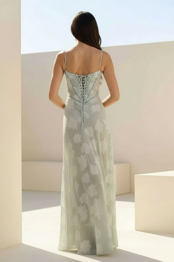 Pink Sheath Satin Floral Spaghetti Straps Long Prom Dresses – Prom Dresses by KissProm | Available at KissProm