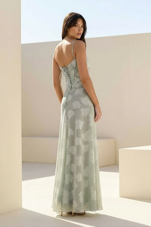 Pink Sheath Satin Floral Spaghetti Straps Long Prom Dresses – Prom Dresses by KissProm | Available at KissProm