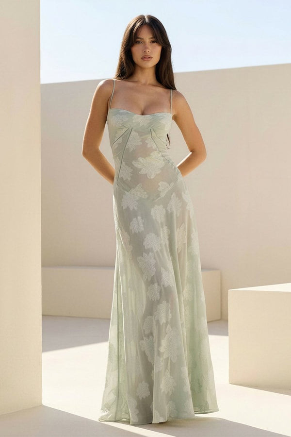 Pink Sheath Satin Floral Spaghetti Straps Long Prom Dresses – Prom Dresses by KissProm | Available at KissProm