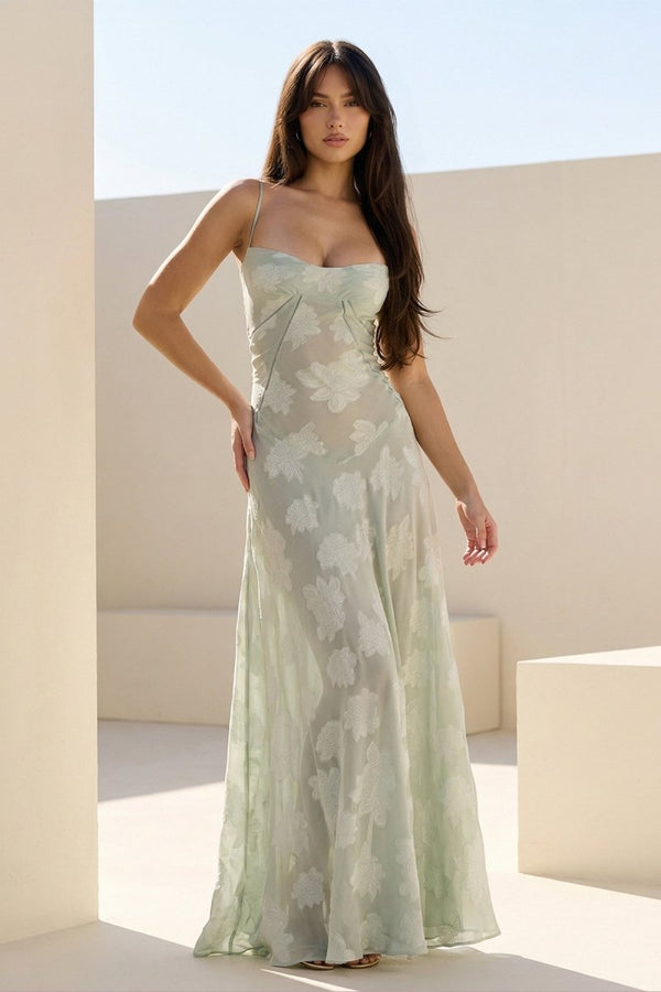 Pink Sheath Satin Floral Spaghetti Straps Long Prom Dresses – Prom Dresses by KissProm | Available at KissProm