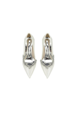 Ivory High Heels with Crystal - Embellished Metal Accent - KissProm