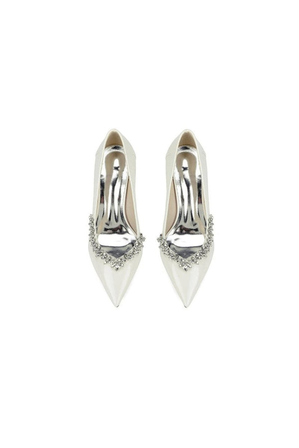 Ivory High Heels with Crystal - Embellished Metal Accent - KissProm