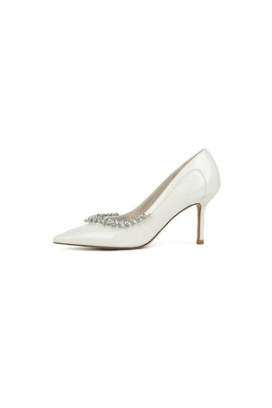 Ivory High Heels with Crystal - Embellished Metal Accent - KissProm