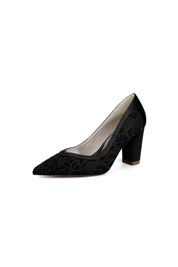 Ivory Lace High Heels with Wooden Heel - KissProm