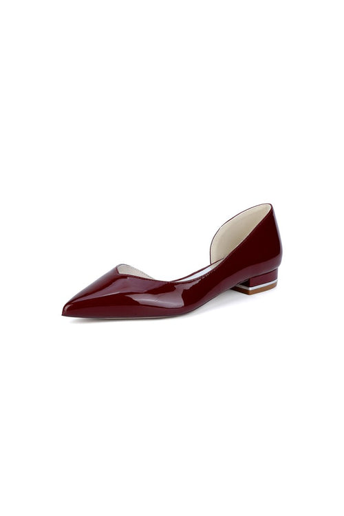 Burgundy Pointed - Toe Flats with a Sleek Finish - KissProm