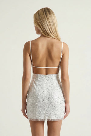 Ivory Sequin Sheath Mini Graduation Dress - KissProm