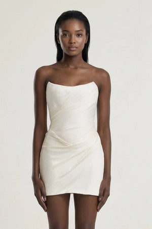 Ivory Strapless Sheath Chiffon Ruched Graduation Dress - KissProm