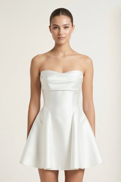 Ivory Taffeta A - Line Strapless Graduation Dress - KissProm