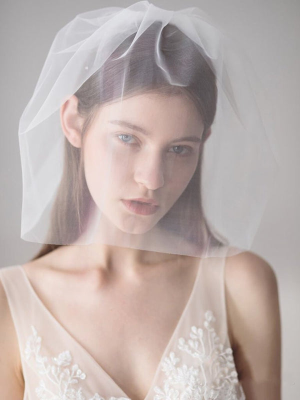Ivory Tulle Blusher Wedding Veils Simple Bridal Veil - KissProm