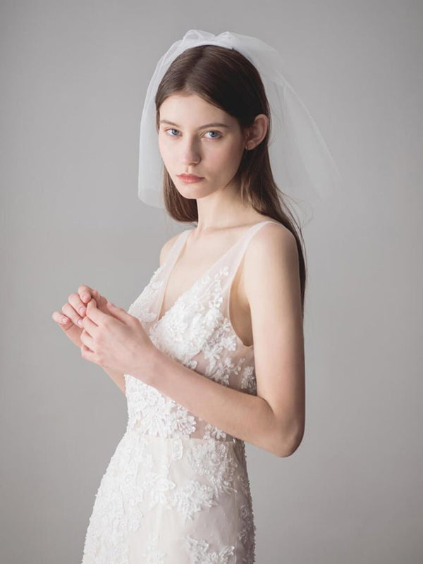 Ivory Tulle Blusher Wedding Veils Simple Bridal Veil - KissProm