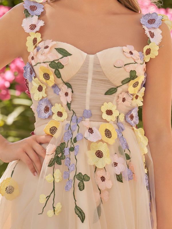 Quinta | 3D Flower Tulle Short Length Prom Dresses - KissProm